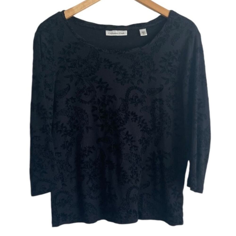 Coldwater Creek Women Top‎ S Black Burnout Velour Damask Whimsygoth Fairy Witchy